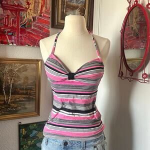 candies gray pink striped swim halter top